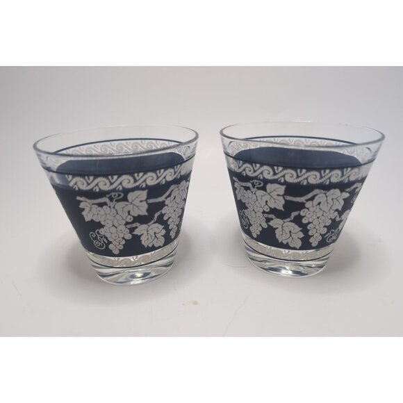Hazel Atlas 1960s Blue Grape Pattern Glassware Cocktail Barware Vintage Set of 6 - Picture 6 of 16